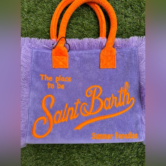 MC2 Saint Barth Vanity Sponge Terry Embossed Purple Orange Beach Tote Bag - Picture 7 of 10